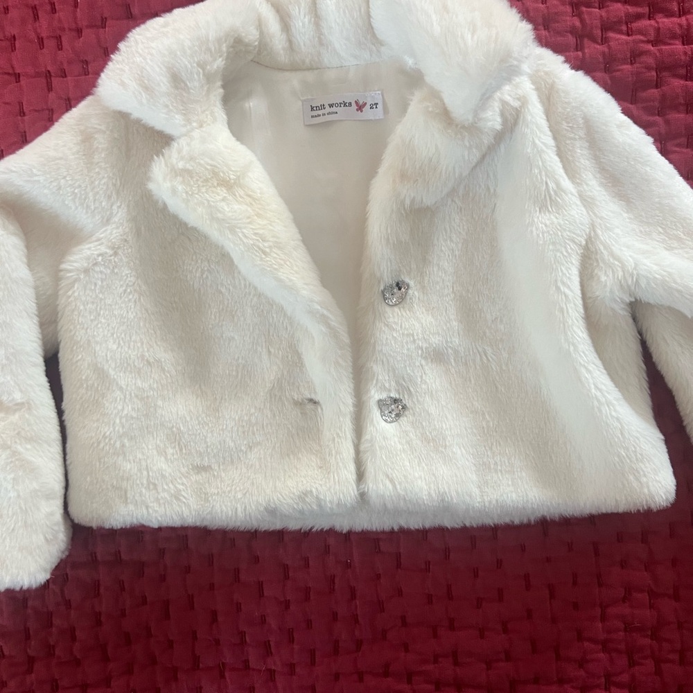 Knitworks White Faux Fur Kids Jacket